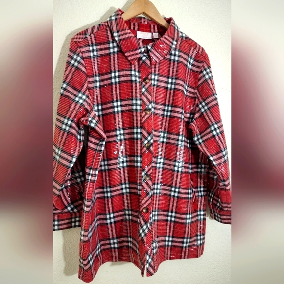 Jingle Belles by Kim Gravel Sequin Plaid Lumberjill Shacket - Picture 3 of 7